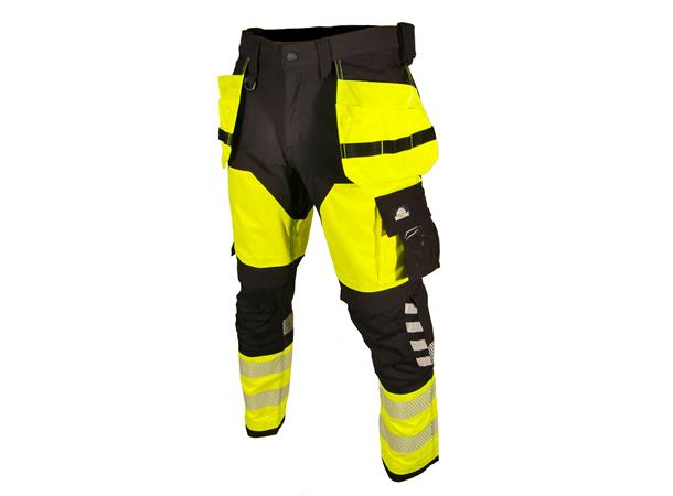 Bulldog stretchbukse, svart/gul, str. 46 Synlighet Kl. 1, ISO20471