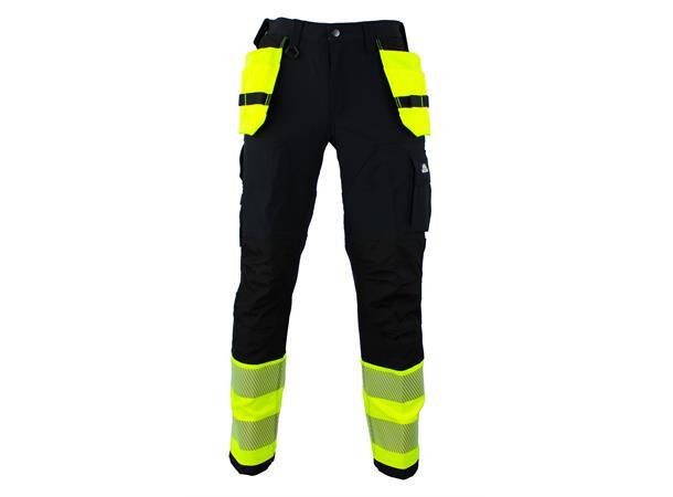 Bulldog stretchbukse, svart/gul, str. 48 Synlighet Kl. 1, ISO20471 