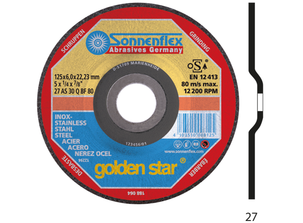 Slipeskive 150X6,0X22,23 Sonnenflex Golden Star Inox