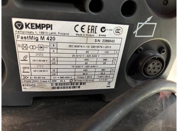 Kemppi FastMig M 420 sveiseanlegg m/MSF 57 trådmater og tralle 