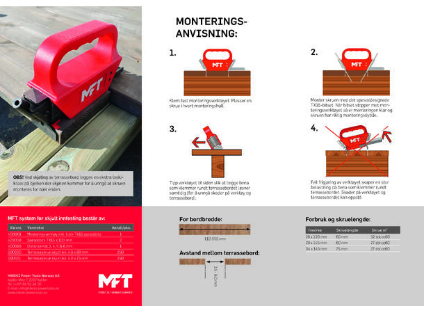 Pakke Skjult Terrasseskrue,1250stk A4 MFT, inkl. Spesialverktøy Og Systemboks 
