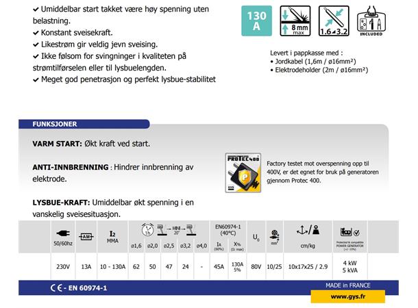 Vekselretter GYSMI 130 P Sveiseapparat GYS
